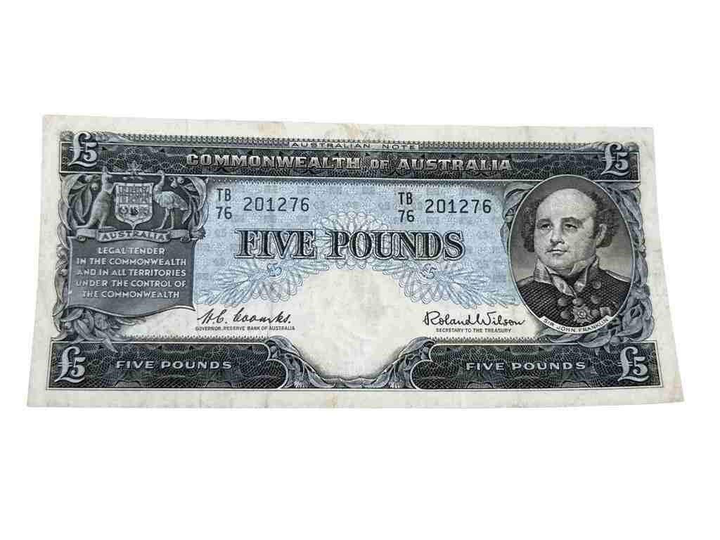 AUSTRALIAN 1960 FIVE POUNDS COOMBS/WILSON BANKNOTE