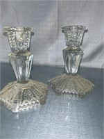 2 Clear Glass Candlestick Holders. 6x4