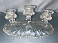 Vintage Glass 3 Taper Candle Holder, Thick