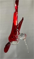Handblown Glass Hummingbird. Red and Clear