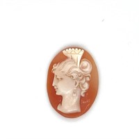ANTIQUE  SHELL CAMEO - VICTORIAN LADY WITH CROWN