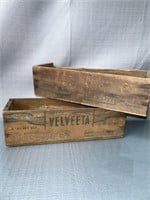 2 Vintage Wooden 2 lb. Cheese Box Velveeta