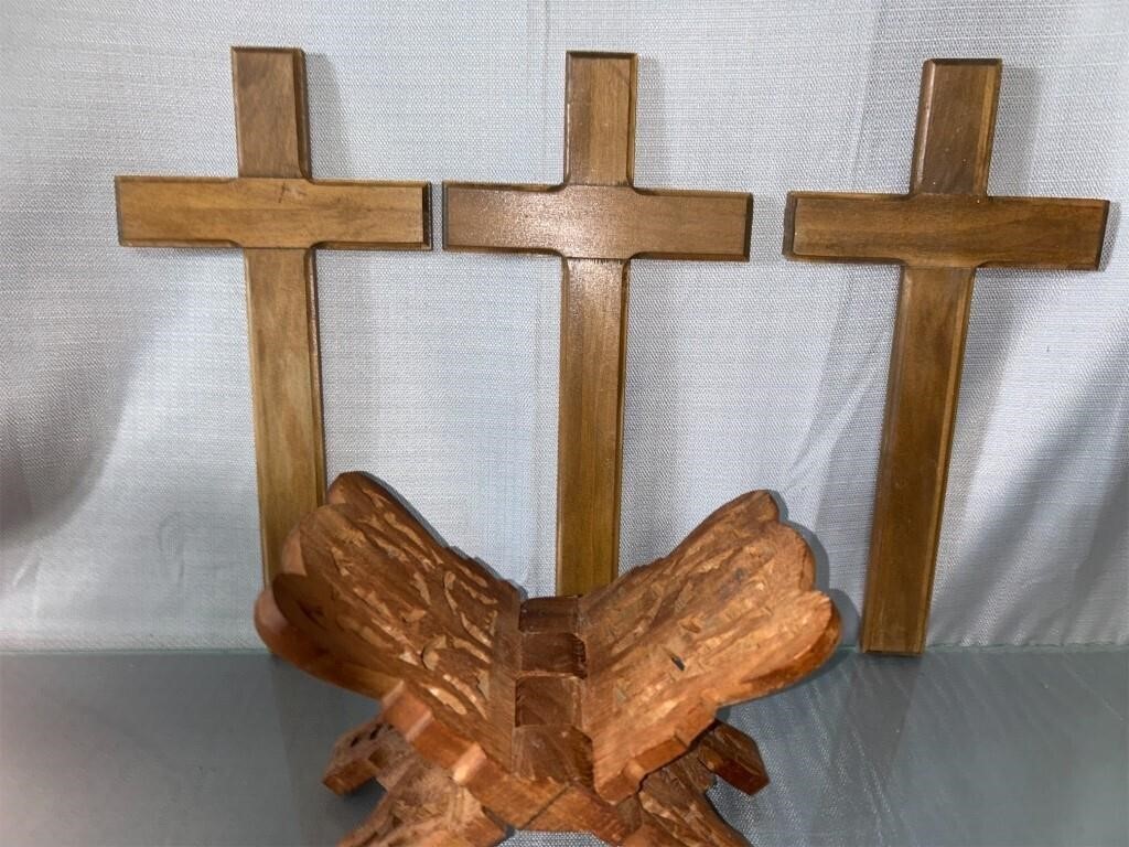 3 Hanging Wooden Crosses 14. Vintage Carved