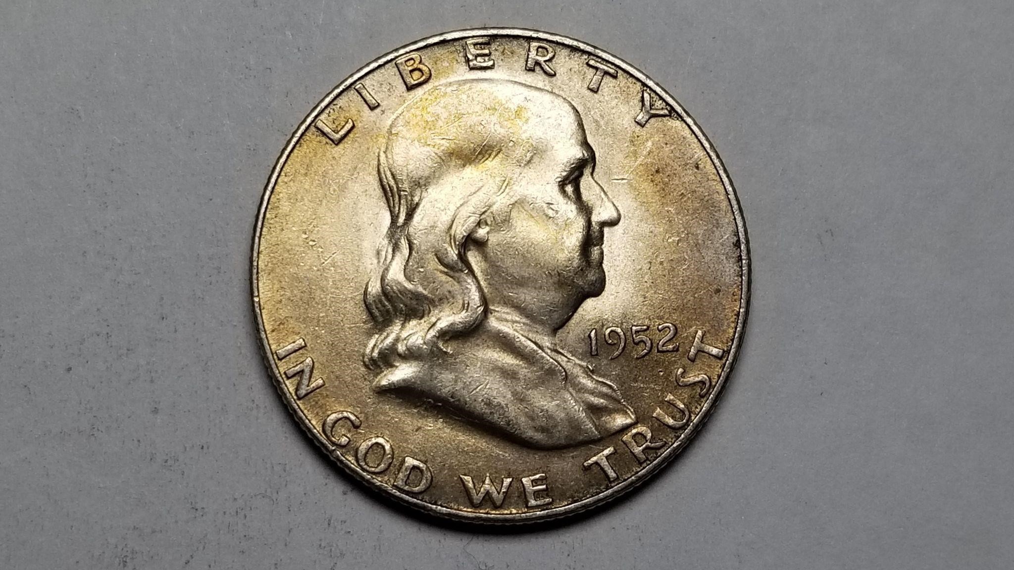 1952 S Franklin Half Dollar Uncirculated Toned