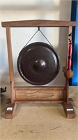 JAPANESE GONG WITH MALLET ON TIMBER BASE
