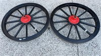 A PAIR OF TIMBER AND IRON WAGON WHEELS