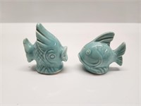 MID CENTURY JAPANESE CERAMIC BLUE FISH S&P SHAKERS