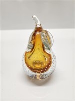 VINTAGE BLOWN GLASS AMBER PEAR PAPERWEIGHT
