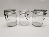 LOT OF 3 RIBBED GLASS JAR WITH SEAL LIDS
