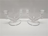 PAIR OF GLASS CANDLE HOLDERS