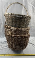 Three Large Hanging Wicker Baskets
