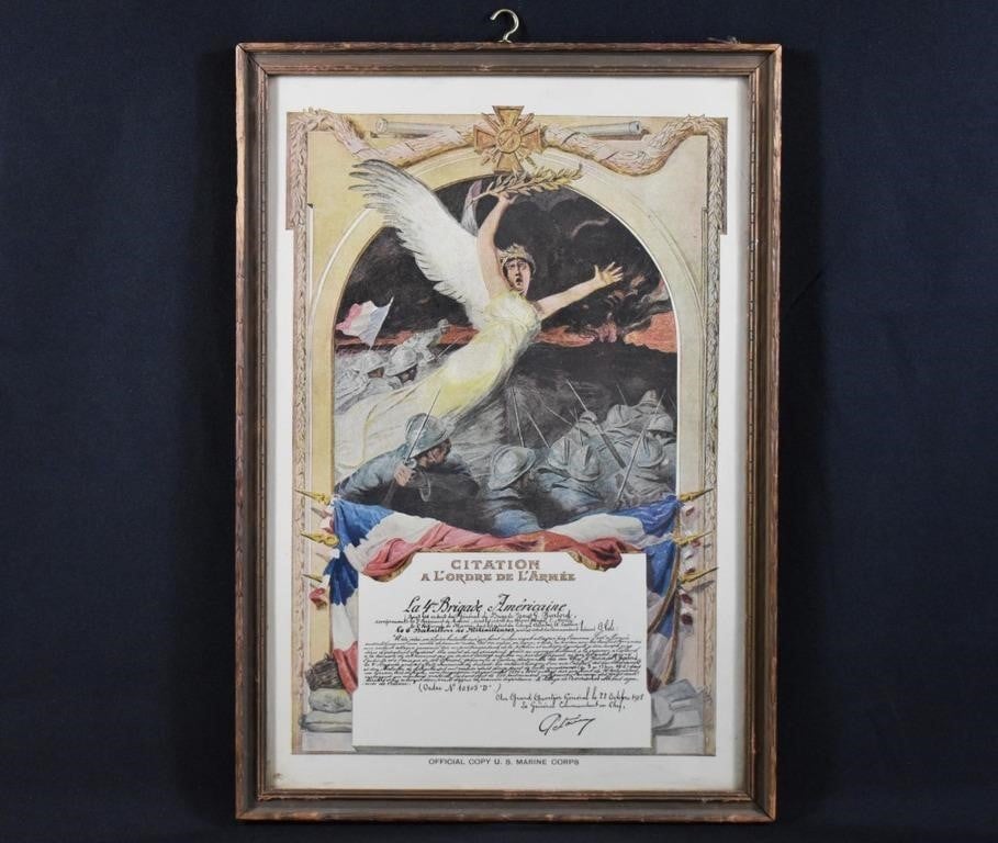 WWI French Citation to US Marine Corps 4th Brigade