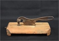 Antique Forged Iron & Wood Tobacco Leaf Cutter