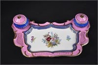 French Imperial Porcelain Desk Inkwell Stand