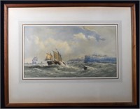 1885 British School Watercolor French Seascape