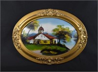 Reverse Painted Convex Bubble Glass BARN