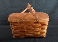 Vintage Woven Wood Slat Picnic Basket