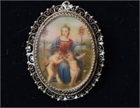 .800 Silver Italian Madonna Brooch