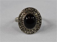 NOVCO Sterling Silver Onyx & Marcasite Ring