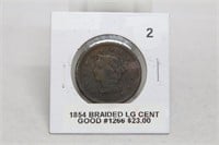 1854 Braided Hair Lg. Cent / Good