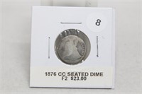 1876 CC Seated Dime / F2