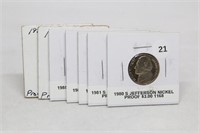Set of 7 Proof Nickels Various (S) Dates