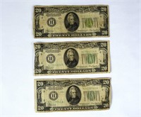3- 1934 20 Dollar Bills 1-Low Serial Number