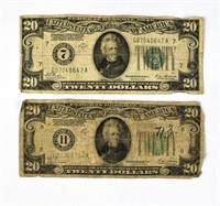 2- 1928 US 20 Dollar Bills