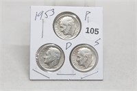1953PDS Silver Roosevelt Dimes