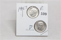 1957PD Silver Roosevelt Dimes