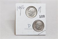 1956PD Silver Roosevelt Dimes