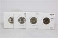 (4) BU Silver War nickels-1943-p, 1944-p, (2x)