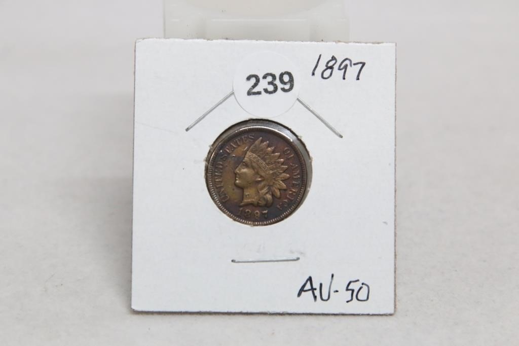 1897 AU50 Indian Head Cent - Nice Toning