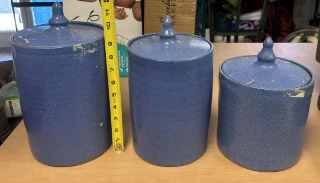 Set of blue pottery canisters by Joe Reinhardt