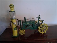 cast tractor, gas pump bank