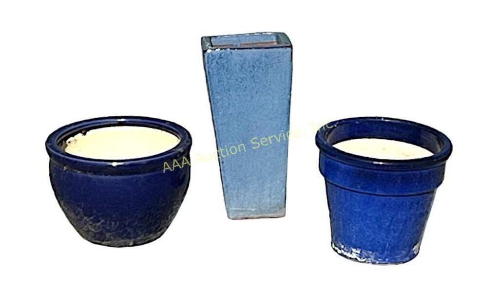 (3) Ceramic planters, one made in Vietnam