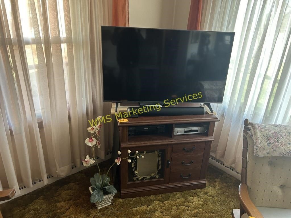 48" Flat Screen TV, Entertainment Stand & Contents