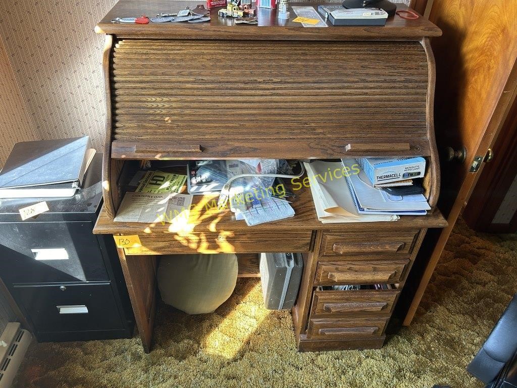 Country Oak Roll Top Desk - Contents NOT Included