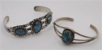 2 Southwest Sterling Bangles with turquoise