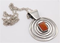 A Southwest Sterling & Coral Pendant w/silver