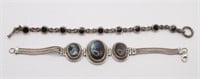 2 Silver Bracelets: Labradorite and a black onyx,