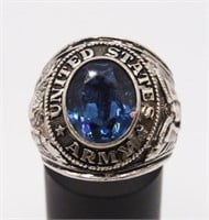 A Man's Sterling U. S. Army Class Ring w/blue