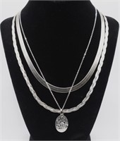 3 Sterling Silver Necklaces, a herringbone