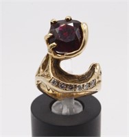 A Brutalist Gold, Ruby & Diamond Designer Ring,