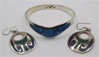 3pc Modern Turquoise Inlaid Sterling Bangle &