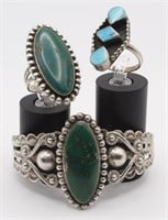 3pc Southwestern Silver & Turquoise Bracelet,