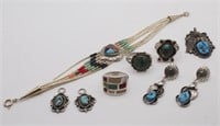9pc Southwestern Silver & Turquoise Jewelry, a