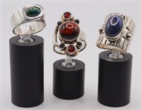 3 Modern Sterling Rings With Semi-Precious