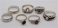 7 Sterling Silver Rings, most stamped .925, total