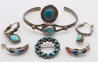 7pc Southwest Silver & Turquoise Jewelry incl